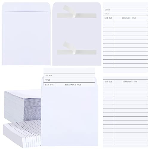 Nezyo Kits de Cartes de Bibliothèque pour CD DVD, 200 Pcs | Comprenant Pochettes Autocollantes, Cartes de Prêt de Livres, pour Organisation, Étiquette Cadeau, Idéal pour Bureau