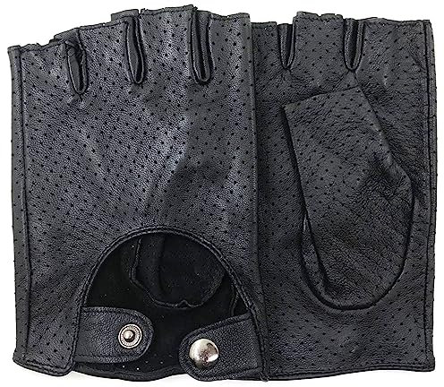 ZLUXURQ Herren-Lederhandschuhe Vollmaschige Fingerlose Halbfinger-Fahrhandschuhe