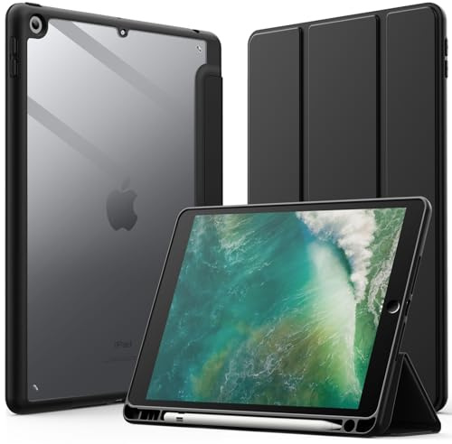 JETech Fodral för iPad 9,7 Tum (6:e/5:e Generationen, 2018/2017) Med Pennhållare, Klar Transparent Tillbaka Skal Smal Stand Stötskyddad Tablett Case (Svart)
