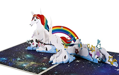 3D Geburtstagskarte, Pop up Einhorn und Regenbogen Grußkarte,Abschluss Grußkarte, Einladungskarte,mit Nachrichtenkarte und Umschlag