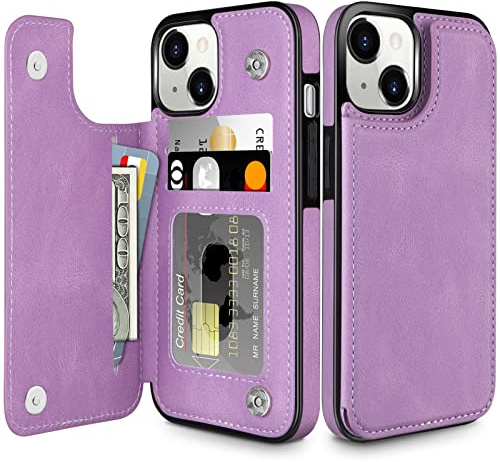 Coolden for iPhone 14 Case Wallet with Card Holder (3 Cards) Purple | Shockproof Flip Folio PU Leather Magnetic Closure Protective, Card Slot Wallet Cover for iPhone 14 Phone Case for Men Women