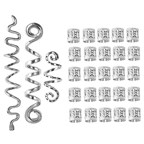RDYKGOOG 28 Pieces Hair Accessory Set: Spiral Coils, Dreadlock Beads, Braids Rings, Clips, Metal Cuffs, Loc Hair Jewelry, Hair Wraps, Snake Hair Clips for Women and Girls (Silver)
