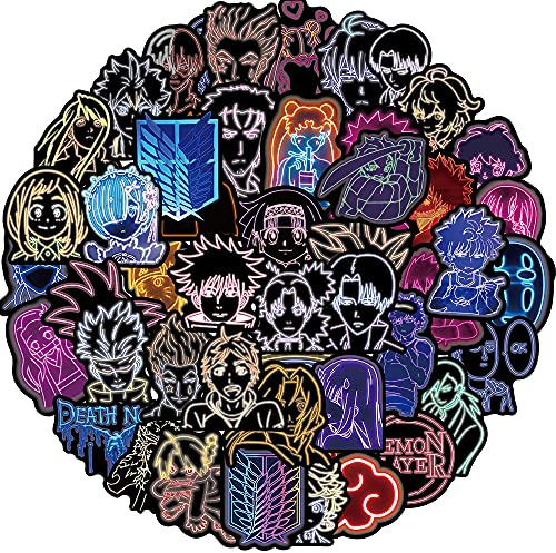 50Pcs Neon Anime Stickers for Water Bottles Tumbler Luggage Skateboard Bumper Scrapbook Mug, Sticker Gift for Kids Teens Adults