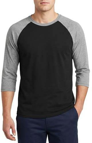 Men's Raglan Baseball Tee Shirt - Casual T-Shirts, 3/4 - H.Grey/Black, Large