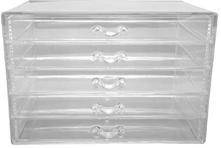 Boîte à Bijoux en Acrylique 5 Tiroirs Transparent Anti-poussière Détachable Boucle D'oreille Boîte de Rangement Organisateur pour Colliers Rouge à Lèvres Boîte à Bijoux en