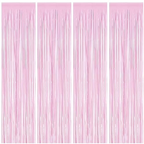 Lametta Vorhänge, 4 Stück Rosa Glitzervorhang Fringe 1m x 2m Metallic Folienfransen Hintergrund, Luftschlangen Folie Vorhang für Geburtstag Hochzeit Weihnachten Party Dekoration, Tinsel Curtains Pink