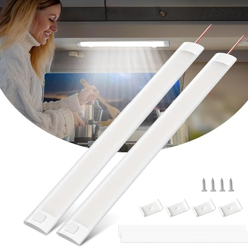 Bonlux 12 Volt LED Lampe Wohnmobil, 120 LED 12V Leiste Auto Innenbeleuchtung mit Schalter für Van Bus Caravan Boat Küche Bad Bar LKW, 12W 6000K, 2 Stück