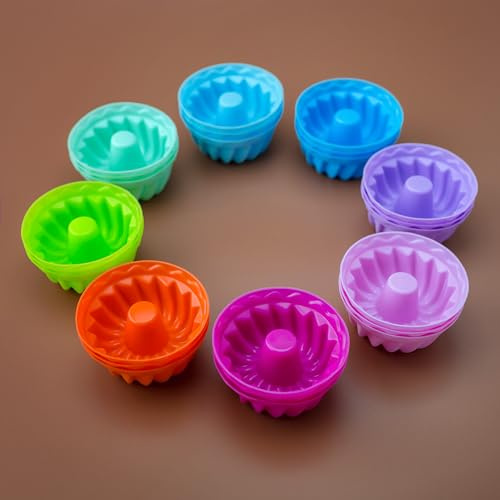 PRECORN Silikon Mini Gugelhupfform - 24er Set Hitzebeständige Backform, wiederverwendbare Muffinförmchen, Cupcake Klein Kuchenform. Ø 6,5 cm, Lebensmittelecht, BPA-frei 8 Farben
