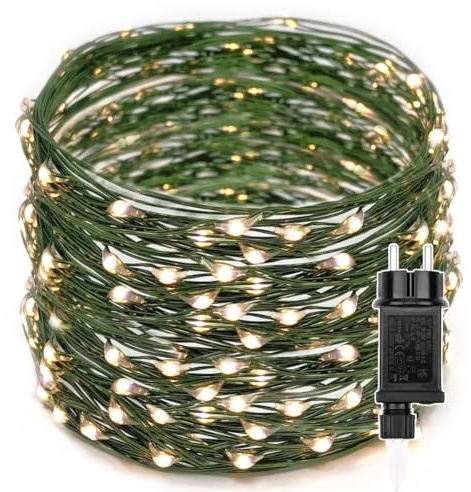 Luci Albero di Natale 50M 500 LED Verdi Filo di Rame con Presa, Catena Luminosa Bianco Caldo, Stringa Luci di Natale da Esterno Interno Natalizie Decorazioni per Festa,Casa,Nozze,Giardino,Matrimonio