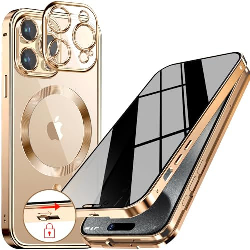 [Blocco di Sicurezza] Custodia per iPhone 13 Pro Max - Oro Di Lusso | [CD Anello di Metallo & Protezione Lente Incorporata] Magnetica Cover Protettiva con Schermo in Vetro 9H Incorporato