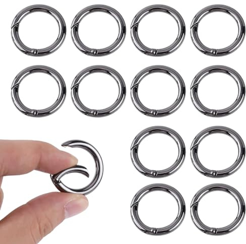 12 Stücke Runde Karabinerhaken Metall Kleine Karabinerhaken O-Ring Karabiner Schwarze Federspaltringe für Schlüsselanhänger Rucksack Anhänger