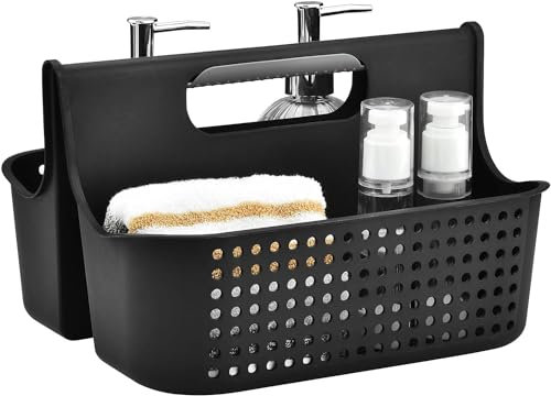 ALINK 2 Fach Kunststoff Dusche Korb, Mehrzweck-Korb-Organizer,Reinigungskorb, Bastelkorb, Schreibtischkorb, Aufbewahrung für Kunst und Make-up- Schwarz