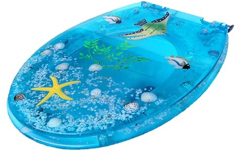 JATIBOSH Ocean Series Art Slow Close Resin Toilet Seat Lid with Cover, with Blue Fish Starfish Cover Acrylic Seats Ocean Series 3D Effects Decorative, for U/V/O Type Toilet, Load Capacity 150KG