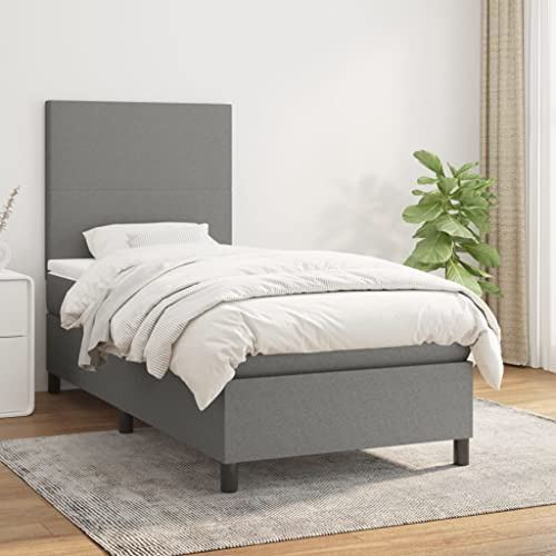 ZQQLVOO Bed Frame Lattenrost Palettenbett Bodenbett Boxspringbett mit Matratze Dunkelgrau 90x190 cm Stoff