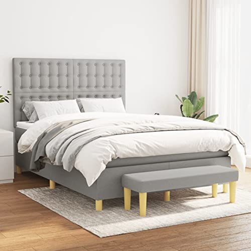 Homgoday Boxspringbett mit Einzeltaschenfederkernmatratze, hellgrau, 203x144x118/128 cm - Multifunktional & Hautfreundlich Model3137477