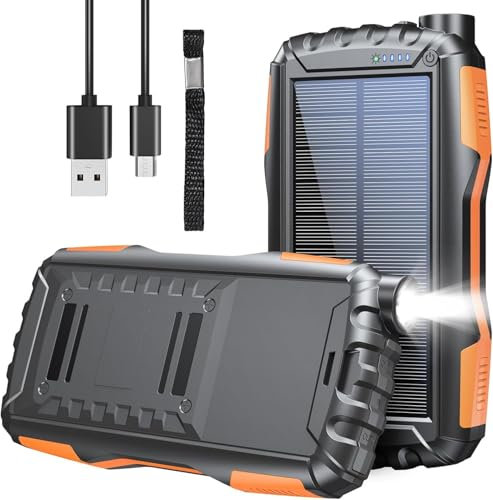 2025 56800mAh 65W Portable Power Bank Battery Pack, 3 Charging Ports USB-C Fast Charging Phone Charger, Outdoor Solar Charger with LED Display&Flashlight, for Multi-Fuction Uses