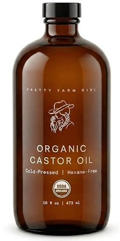 Pretty farm girl Pure Organic Castor Oil - Cold-Pressed & Hexane-Free - 100% Pure - Amber Glass Bottle - All Skin & Hair Types