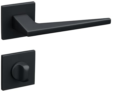Gavroche TITANIUM Türgriff Set WC/Bad Schwarz Matt | Türklinke Drückergarnitur für Badezimmer & Gäste-WC | eckige Rosette, L-Form, Aluminium | 38 mm Lochabstand, 8 mm Vierkant, Türstärke 33-55 mm