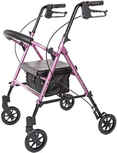 Roll-Gehgestell, höhenverstellbar, mit Rollen, gepolsterter Sitz, Bremse und Rückenlehne, Gehhilfe, klappbar, für Senioren, Behinderte, Aluminium