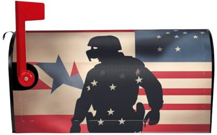 21 x 18 pollici 25,5 x 21 pollici - Custodia magnetica per cassetta delle lettere per l'inverno, motivo: patriottico dei soldati militari americani