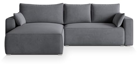 Masseno Ecksofa FORIL mit Schlaffunktion L-Form, Sofa mit Bettkasten, Wohnzimmersofa, Couch, Soffa, Bettsofa, Couchgarnitur- Grau, Monolith 85