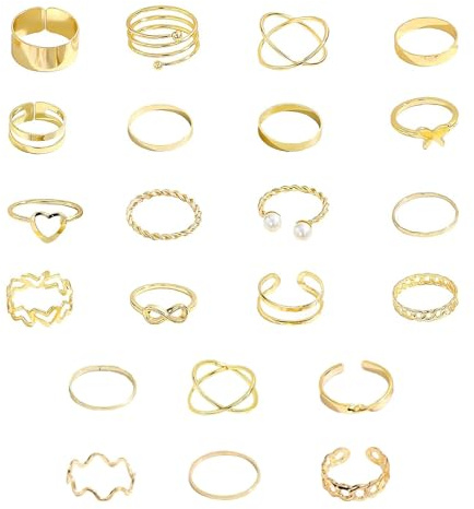 JFGDVW 22 Pcs Gold Rings For Women, Boho Stackable Finger Ring,Alloy Plated Ring Set, Statement Ring Set for Women