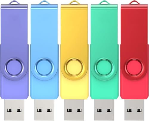 Wooolken Pendrive USB 3.0 64GB (Pack de 5) – Pen Drives de Colores con Alta Velocidad + Adaptadores USB-C y Llaveros – Memoria USB para Oficina, Escuela, Viajes, Backup