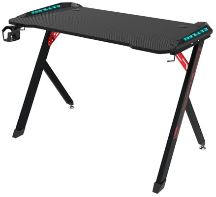 Berserker Gaming Mesa Gamer con LED, 113 x 60 x 75 cm, Superficie Resistente, Gestión de Cables, Negro