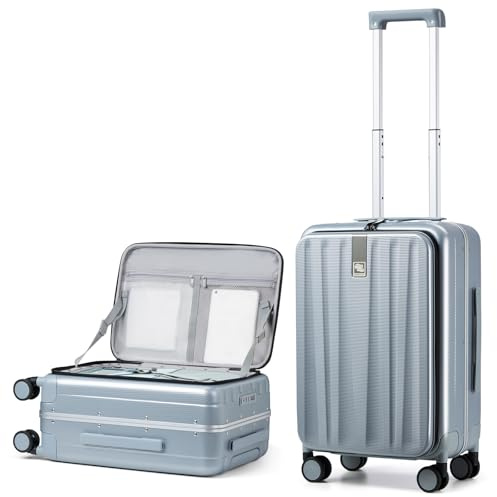 Hanke Handgepäck Koffer PC Hartschalenkoffer mit 360° Spinner Rädern Frontöffnung Reisekoffer Aluminium Koffer mit TSA-Lock 49x35,1x23,5 cm (40L), Grau