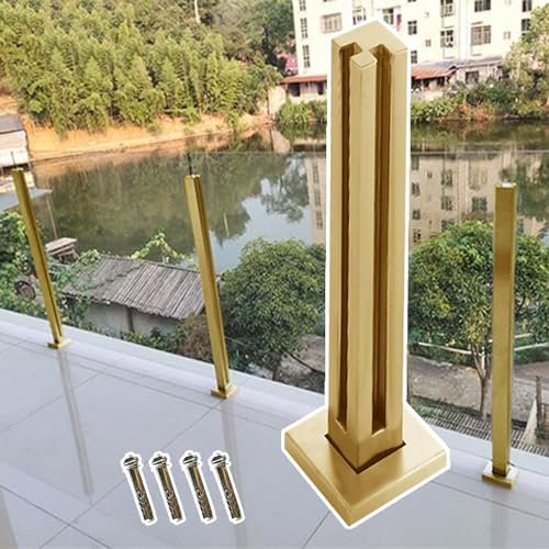 RAABYU Poteau de Garde-Corps en Verre doré pour couloirs de Quai, Colonne de Balustrade en Verre à Montage au Sol en Bois/béton
