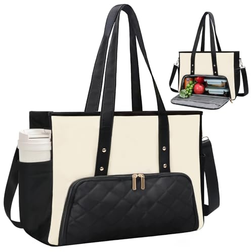 Jetviivid Laptop Tote Bag with Insulated Lunch Compartment, Work Bag Computer Handbag for Women, Lunch Tote for Office,Work, College