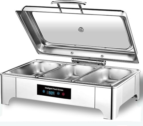 Chafing Dish Elettrico, 9L Scaldavivande Elettrico per Buffet con Controllo Touch Screen e Coperchio in Vetro, Contenitore Scalda Cibo Professionale per Buffet, Feste e Banchetti (GN1/3)