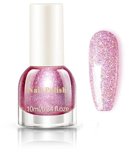 Rosa Glitzernagellack, Schnelltrocknender und langanhaltender Nagellack mit Holografischer ohne UV-Lampe, Glitzernder Pink Nail Polish Nail Art für Frauen(Rosa, 10ML)