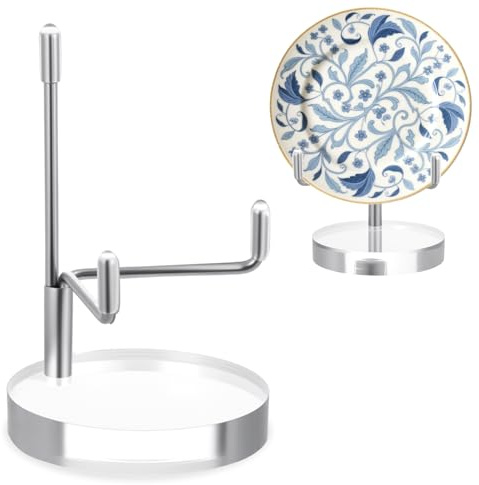 SynHHergyx Adjustable Metal Arm Display Stand Easel with Round Acrylic Base Small Display Easel Holder for Crystal Seashell Geodes Rock Small Collection (Silver, 2 x 2 x 3 Inch)