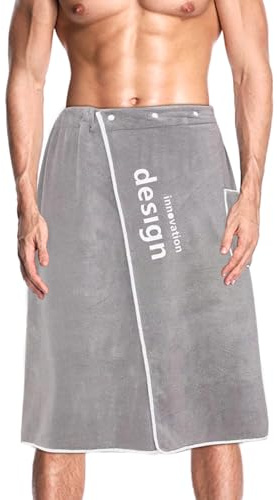 Umllpet 100% cotone per sauna da uomo, asciugamano da sauna, kilt da sauna da uomo con chiusura a bottone regolabile in 4 posizioni, per palestra, doccia, sauna, spa e spiaggia, taglia media (grigio)