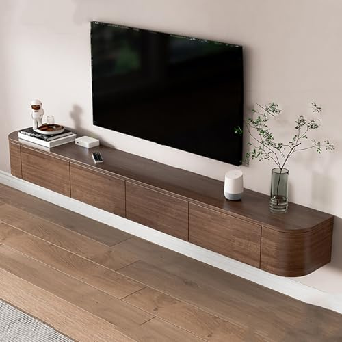Mobile TV sospeso in legno massello, console multimediale da parete con cassetti, eleganti ripiani galleggianti per soggiorno, camera da letto e sala da pranzo, design salvaspazio