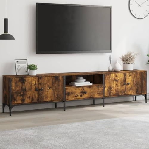 Youuihom TV Lowboard Räuchereiche 200x25x44 cm aus Holzwerkstoff mit Metallrahmen Modernes Fernsehtisch mit Schublade und verstellbaren Beinen Stauraum für Wohnzimmer Schlafzimmer und Flur