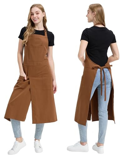 Molaxhome Split Apron with Pockets,Unisex Pottery Apron with Adjustable Strap for Kitchen Ceramics