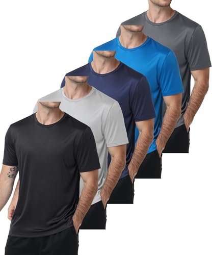 ZITY Rashguard - Confezione da 5 magliette a maniche corte da uomo, protezione UPF 50+, per sport acquatici, asciugatura rapida, traspiranti, per corsa, maglietta funzionale, M