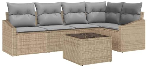 Foknhdi Gartensofa-Set 6-TLG Beige Hellgrau Poly-Rattan wetterfest modular Lounge-Sofa Balkon-Terrassen-Möbel mit Tisch 233,5x123,5x85 cm Komfort & Langlebigkeit für Garten Terrasse Balkon