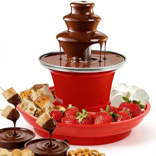 3-Tier Chocolate Fondue Set, 350ml Electric Hot Chocolate Melting Pot Mini Fountain with Removal Serving Tray for Family Friends/Party