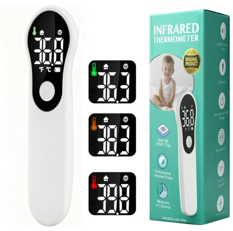 Thermomètre Frontal Sans Contact pour Bébé et Adultes,Thermomètre Numérique Infrarouge avec Alerte Fièvre,Lecture Rapide et Précise,écran LCD,Conversion °C/°F(Givre)