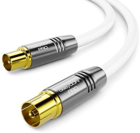 deleyCON 7,5m 4K TV Antennenkabel Koaxialkabel Full HD IEC - Weiß | TV-Kabel HDTV, IEC-Stecker zu IEC-Buchse, Metallstecker, analog digital