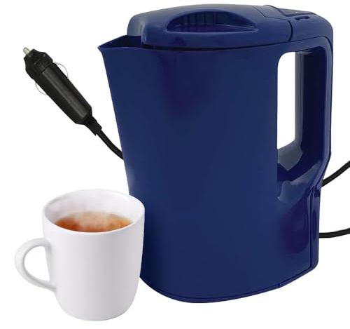 12v Blue Electric Kettle - Portable Van Car Lorry Cig Lighter 1ltr Plug in Motor Home | Plug Into Cigarette Lighter Charger | Portable Travel Kettle | Fast Boil Heater | Car Lorry Truck
