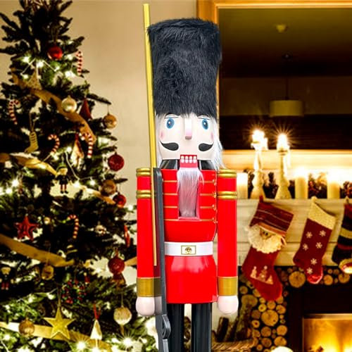 CDL 150cm 60 5Ft Tall Life-Size Large/Giant Christmas Soldier On Stand Carry Ceremonial Gun For Indoor Outdoor Xmas/Event/Ceremonies/Commercial Decoration(5 Feet,Soldier Red K07)