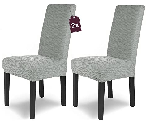 Scheffler Home Stuhlhussen Grau 2er Set Schwingstühle Luna | Feine Microfaser-Stretch-Stuhlbezüge, waschbar und pflegeleicht, Chair Cover für Freischwinger und Esszimmerstühle