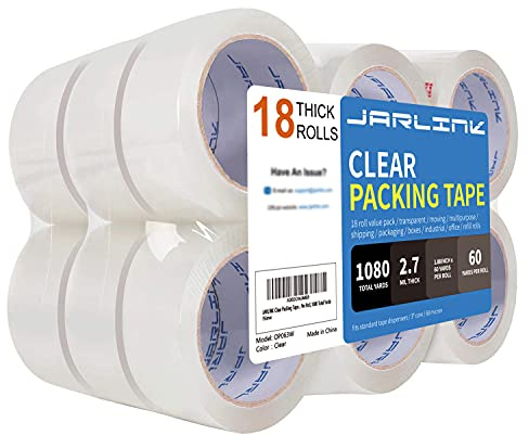 JARLINK Clear Packing Tape (18 Rolls), Heavy Duty Packaging Tape for Shipping Packaging Moving Sealing, 2.7mil Thick, 1.88 inches Wide, 60 Yards Per Roll, 1080 Total Yards