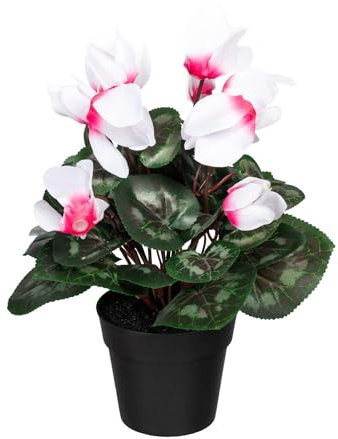 Künstliches Alpenveilchen 30 cm im schwarzen Kunststofftopf - Fuchsie, Rot, Weiß-Pink, Farbe:weiß-pink