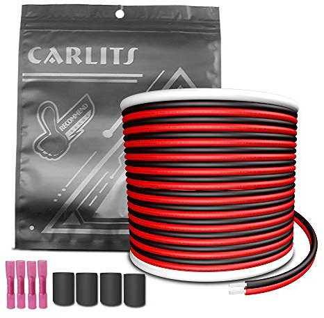 CARLITS 30M 20AWG 2x0.5mm² 2 Adriges Kabel Verzinntes Kupfer 20 Gauge 2 Poliges Kabel Elektrischer Draht 12V/24 V DC für LED-Streifen Einfarbig 3528 5050 2835