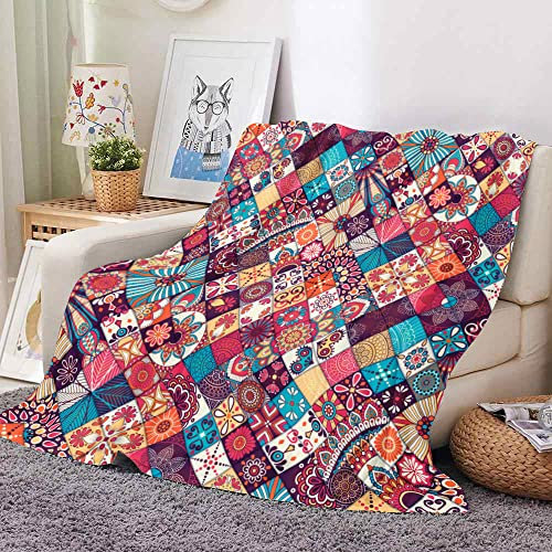 Himlaya Invierno Manta de Franela para Cama y Sofa, Súper Suave Mantas Polar con Estampados de Patchwork Mandala Colorida 3D, Colcha de Microfibra Esponjosa y Cálida (Color I,150x200cm)